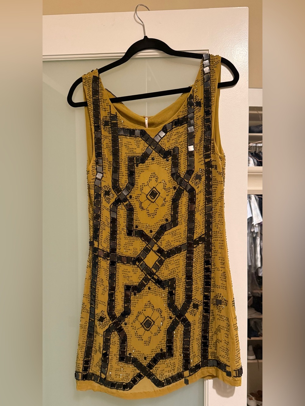 Free People Mustard Yellow Beaded Mini Dress